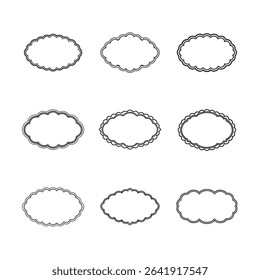 A collection of nine oval frames with scalloped edges and borders.