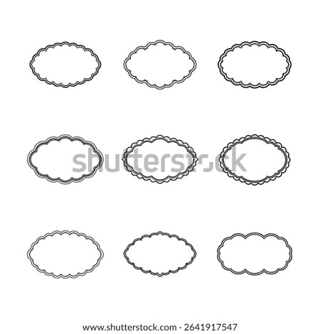 A collection of nine oval frames with scalloped edges and borders.