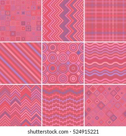 Collection of nine pink geometric backgrounds,  vector illustration