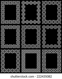 A collection of nine rectangular frames based on Celtic knots (vector illustration)