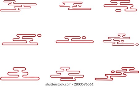 Collection of nine red japanese cloud or wave style decorative keywords: red, japanese, cloud