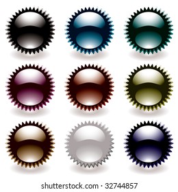 Colección de iconos de forma de nueve estrellas con reflexión y sombra