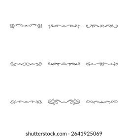 A collection of nine unique, black, flourish dividers on a white background, perfect for adding elegance to designs.