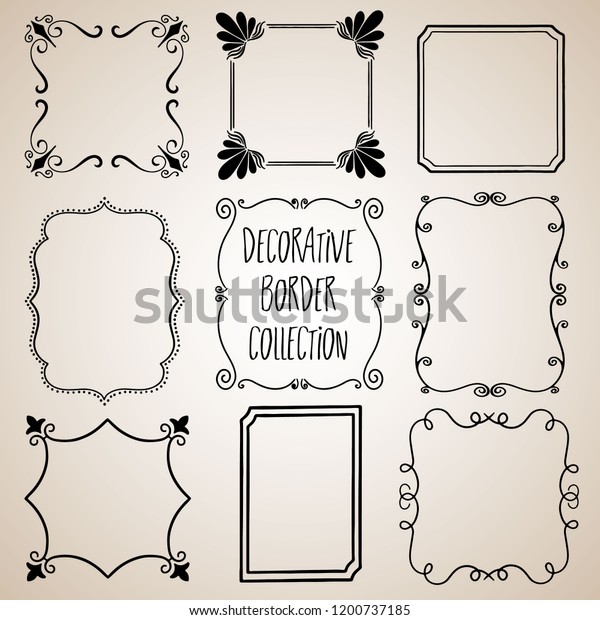 Collection of Nine Vector Hand Drawn Decorative\
Border Frames