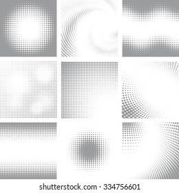 Collection of nine white and grey halftone shapes