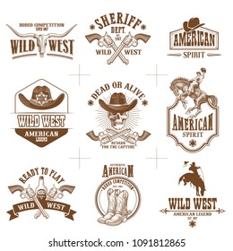 Collection Of Nine Wild West Logos Vector Illustrations