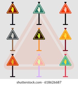 collection of No entry hand sign, traffic symbol