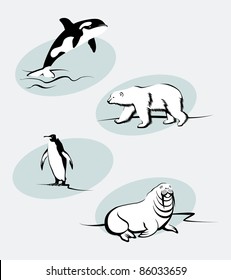 Collection of north animals in outline style