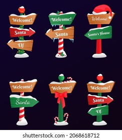 Collection of North Pole signs or Christmas. Winter holiday xmas symbol, cartoon banner. Christmas set. EPS 10. Transparency. Gradients.