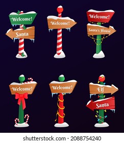 Collection of North Pole signs or Christmas. Winter holiday xmas symbol, cartoon banner. Christmas set. EPS 10. Transparency. Gradients.