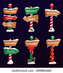 Sammlung von Schildern am Nordpol oder Weihnachten. Winterurlaub Weihnachtssymbol, Cartoon-Banner. Weihnachtsgeschenk. EPS10. Transparenz. Gradienten.