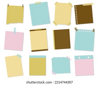 Collection of Note Paper. Blank reminder paper notes.Vector Illustration