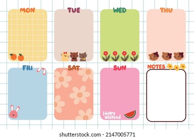 Collection of note paper to do list for weekly or daily planner school scheduler and organizer