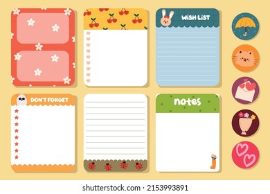 collection of note paper, to do list for weekly or daily planner, school scheduler and organizer