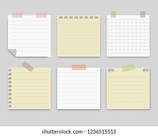 Collection of note paper on isolated background.Vector illustration