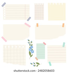 Collection of note paper, task and to-do list, sticker templates, planner page with ribbon. Notes vector isolates.
