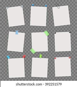 Collection of note papers on transparent background