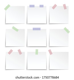 Collection of note paper,sticky note on isolated background.Vector illustration