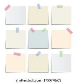 Collection of note paper,sticky note pastel colors on isolated background.Vector illustration