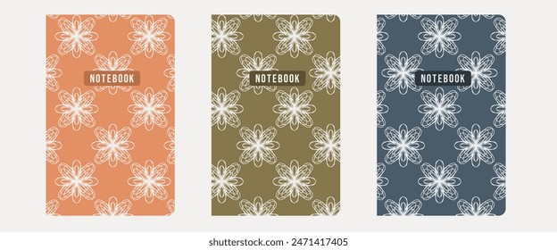 collection notebook cover, mandala stitch pattern - planner, fabric, decoration, stationery. Vector