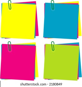 Collection of Notes in different colors, with Pins isolated on white.