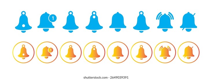 Collection of notification bell icon. incoming inbox message, ringing bell and notification number sign. Victor illustration eps 10