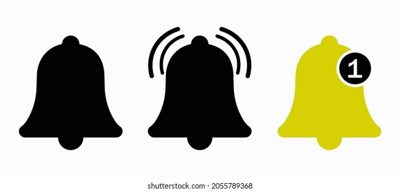 Collection of notification bell icons. Vector illustration on white background.
