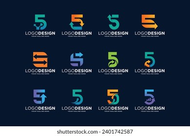 Collection of number 5 logo designs for marketing, investment and business