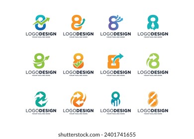 Colección de los diseños de logotipo del número 8 para marketing, inversión y negocios