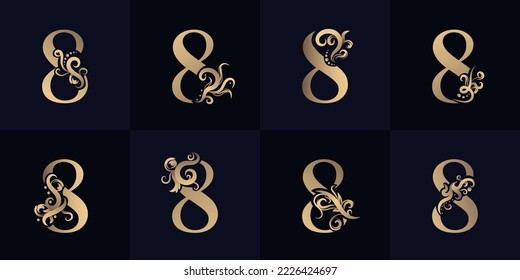 Collection number 8 logo with luxury ornament design