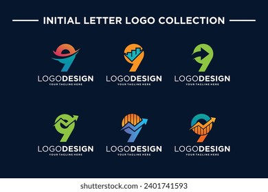 Collection of number 9 Logo designs for finance and business investment