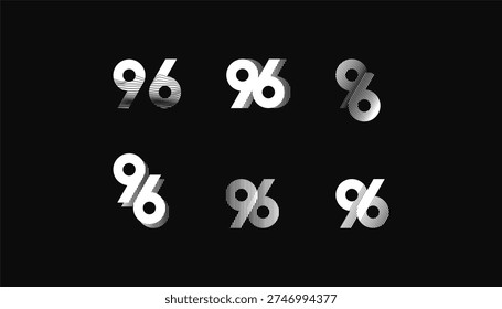 Collection of Number with Abstract Line Pattern anniversary 96th, 96th Happy Anniversary geometric black and white, celebrating and greeting design banner.