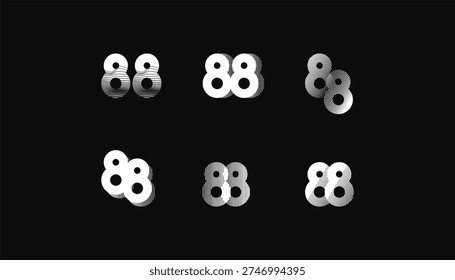 Collection of Number with Abstract Line Pattern anniversary 88th, 88th Happy Anniversary geometric black and white, celebrating and greeting design banner.
