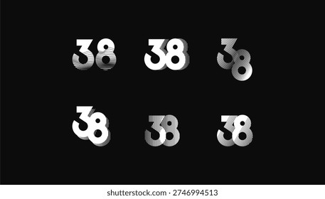 Collection of Number with Abstract Line Pattern anniversary 38th, 38th Happy Anniversary geometric black and white, celebrating and greeting design banner.