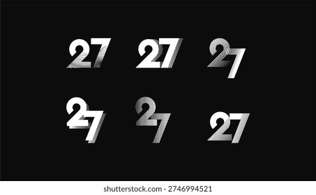 Collection of Number with Abstract Line Pattern anniversary 27th, 27th Happy Anniversary geometric black and white, celebrating and greeting design banner.