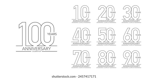 Collection number of anniversary celebration logo thin line design. Vector illustration.