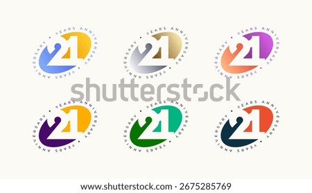 Collection Number Anniversary Colourful 21th, 21th Happy Anniversary with Oval, Sphere or Ellipse shape and any colour.
