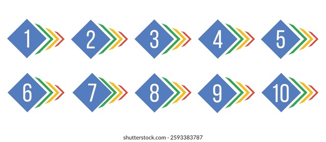 Collection of number bullet points design elements. List of numbers for infographics - simple modern graphic design that is colorful and attractive