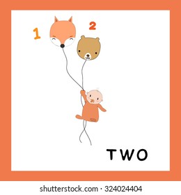 Collection number for kids: balloon animals - number 2,  Counting number illustration