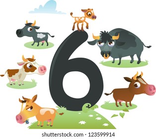 Collection number for kids: farm animals - number 6, cows