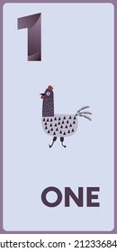 Collection number for kids: male hens  - number 1, rooster. Vector illustration.