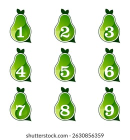 collection of numbers 1-9 with avocado logo design