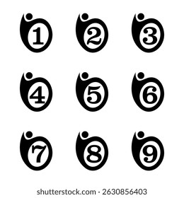 collection of numbers 1-9 with human logo design