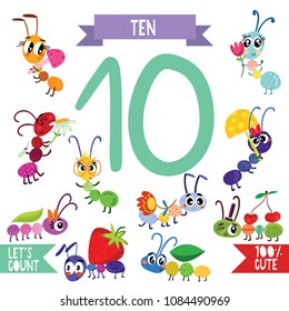 Collection of numbers with animals.From 1 to 10- Set for kids learning to count and to write.