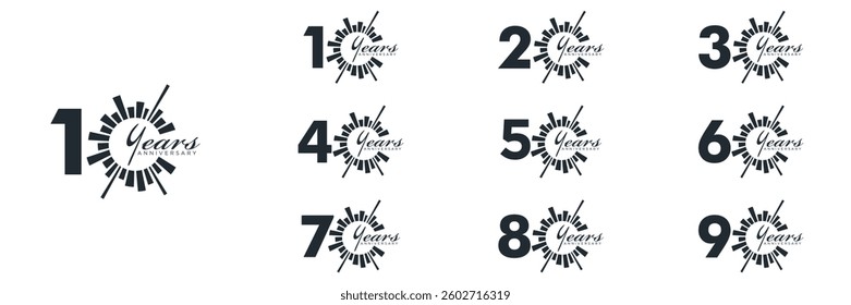 collection numbers Anniversary logo set icon vector design, black and white background