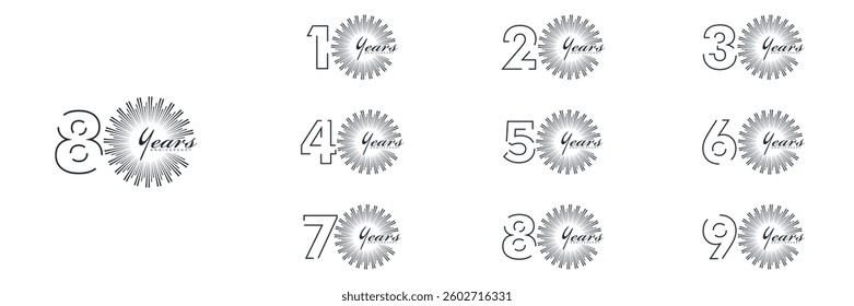 collection numbers Anniversary logo set icon vector design, black and white background