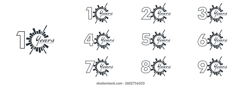 collection numbers Anniversary logo set icon vector design, black and white background