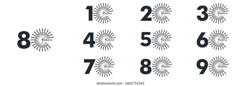 collection numbers Anniversary logo set icon vector design, black and white background