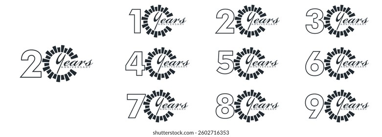 collection numbers Anniversary logo set icon vector design, black and white background