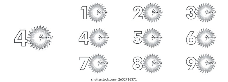 collection numbers Anniversary logo set icon vector design, black and white background
